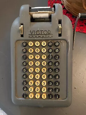 Vintage VICTOR Champion 6 Column Hand Crank Adding Machine. Rare.968073.Gray • $125