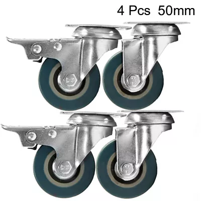 £6.99 • Buy 4 X Heavy Duty Rubber Swivel Castor 50mm Wheels Trolley Furniture Caster Brake