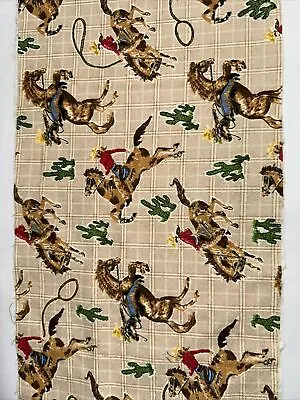 Cowboy Rodeo Horse Ranch Flannel Fabric Remnants Piece 33  X 9  • £8.93