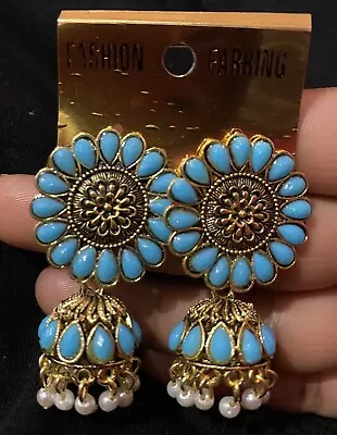 Firozi Blue Colour Small Oxidised Indian Earrings • $21