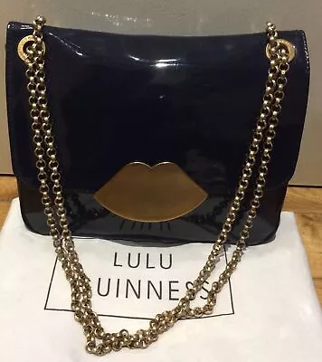 £120 • Buy Lulu Guinness Eyelet Annabelle Large Patent Leather Lips Gold Hardware & Chain