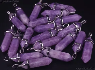 $2.18 • Buy Natural Gemstone Purple Lepidolite Pointed Healing Reiki Pendant Charm Beads