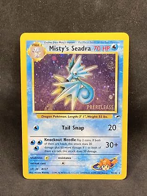 Pokémon Card Misty's Seadra PRERELEASE Gym Heroes Holo Rare 9/132 WOTC LP-NM • $10