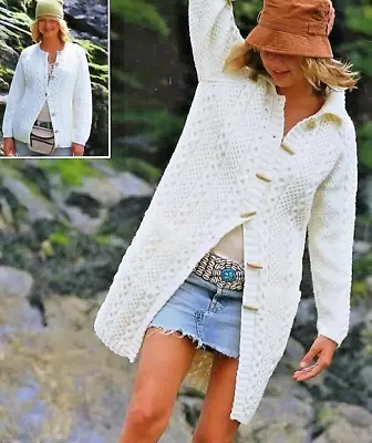 99 Lady's Aran Long Cardigan 32-54  Vintage Knitting Pattern COPY • £3.49