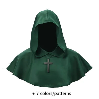 Medieval Hooded Hood Halloween Fancy Dress Hat Wicca Pagan Cowl With Necklace • $20.89