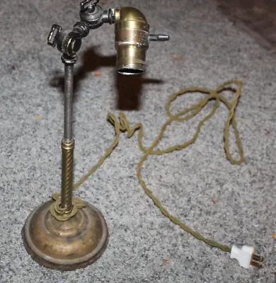 VINTAGE Brass Desk Lamp Industrial  Articulating Table Lamp  Works!! • $57.19