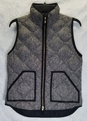 J CREW Womens SIZE XS Black And White Geometric Herringbone Quilted Puffer Vest • $14.99