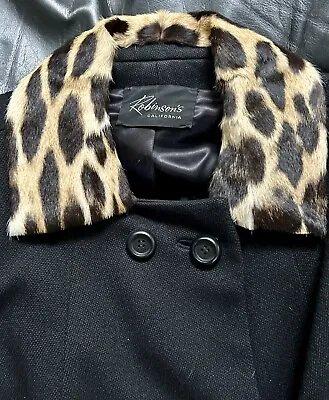 Vintage 1960’s Faux Leopard Trim Real Fur Ladies Black Tailored Jacket • $65