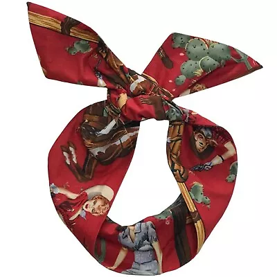 Women Red Cowboy 80' Retro BOHO Tie Up Bow Wide Bandana Wire Hair Band Headband • $13.50