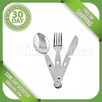 3pc Stainless Steel Camping Cutlery Set Travel Knife Fork And Spoon Lightweight • £3.89