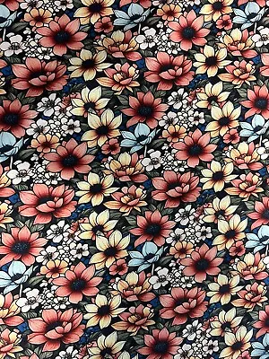 Japanese Flora Flowers  100% Cotton Fabric. Per Metre • £5.99