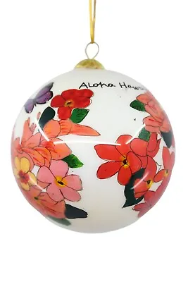 Hawaiian Christmas Ornament - Hand Painted Glass W Box - Butterflies & Flowers • $16.26