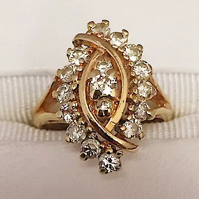  Ladies Estate 14k Karat Yellow Gold Diamond Cocktail Ring  4.9 Grams 0.65 Carat • $675