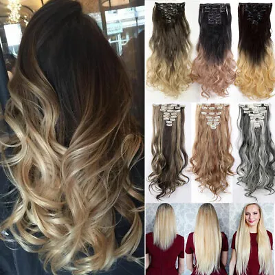 £7.05 • Buy UK Thick Clip In Hair Extension Full Head Hair Piece Ombre Highlight Best Weft W