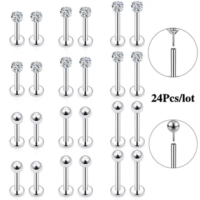 24Pcs Stainless Steel Labret Lip Stud Set Threadless Monroe Ear Helix Piercings • $15.37