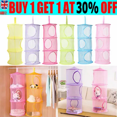 £6.07 • Buy Hanging 3 Tier Storage Bag Mesh Net Toy Bedroom Bathroom Home Tidy Organizer