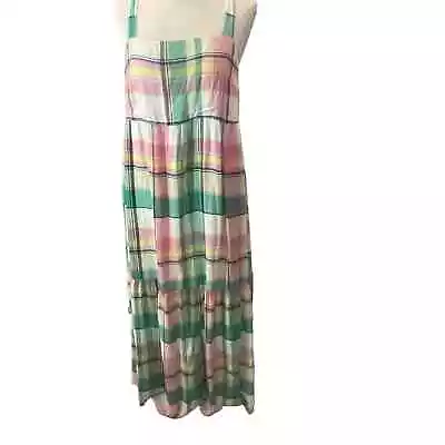 Loft Madras Plaid Maxi Dress Smocked Back Pockets Size Medium Spring Easter  • $17