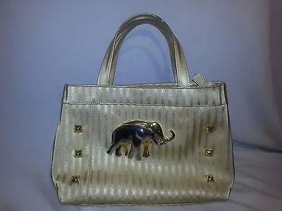 Marlo Ladies Two Tone Gold Stripe BAG Handbag Purse With Metal Elephant EUC • $20