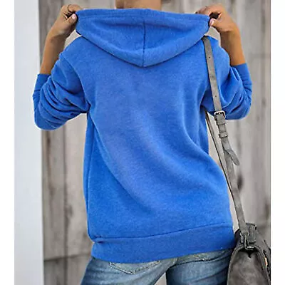 (Color Blue M)Women Casual Long Sleeve Zip Up Hooded Sweatshirt Hoodies BGS • £10.56