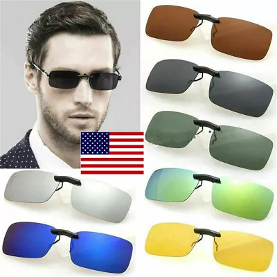 Polarized Clip On Flip Up Sunglasses Shades Eyewear Sun Glasses Driving Lens -US • $2.63