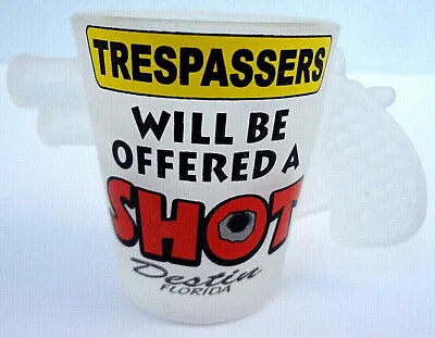 Destin Florida Shot Glass Vintage Travel Souvenir Trespassers Will Be Offered A • $18.68