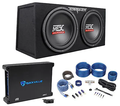 MTX Terminator TNE212D 1200 Watt Dual 12” Subwoofers+Sealed Sub Box+Amp+Wire Kit • $274.90