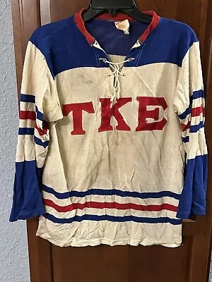 Vintage 1950s Tau Kappa Epsilon Shirt Men’s Medium TKE Red White Blue Hockey • $99.99