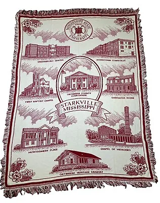 Vtg Mississippi State Bulldogs Woven Tapestry Throw Blanket 51x67 MSU Starkville • $57.95