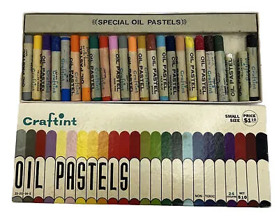 CRAFTINT OIL PASTELS Small Size 24 COLORS~SET #510 VINTAGE 1960s Pre Owned • $17.50