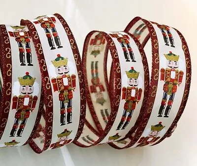 5 Yds.  Of 1 1/2  Wide RED CHRISTMAS NUTCRACKERS WIRE EDGE RIBBON  Cl • $3.25