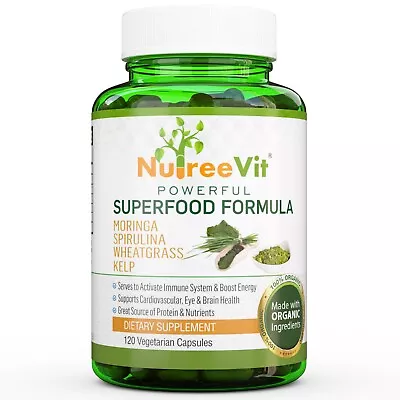$43.19 • Buy PURE ORGANIC SUPERFOOD - MORINGA SPIRULINA WHEATGRASS KELP CAPSULES (500mg)