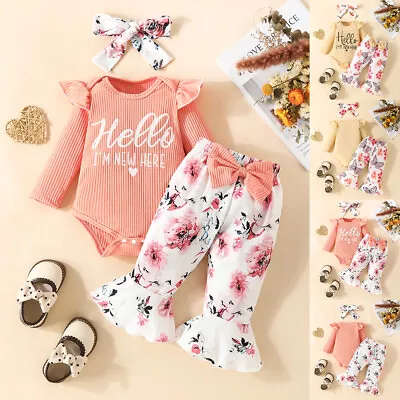 Baby Inftant Girls Floral Printed Long Sleeve T-shirts Casual Flared Pants Sets • £12.29