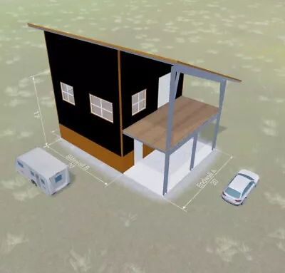 Architectural Plan Set For A Custom Designed 20 X 20 Two Story Steel Cabin Kit • $997