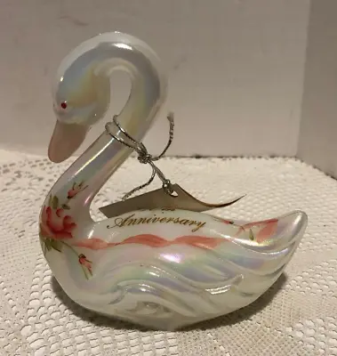 Vintage 1989 Fenton Iridescent Glass Swan Hand-Painted 20th Anniversary • $15