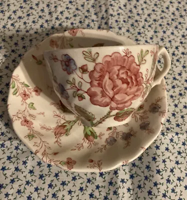 Johnson Brothers Rose Chintz Tea Cup & Saucer (2 Pcs) England Pink Vintage • $1.99