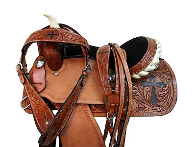 Youth Cowboy 10 12 13 14 Barrel Racing Horse Tooled Leather Kids Child Tack Set • $266.42