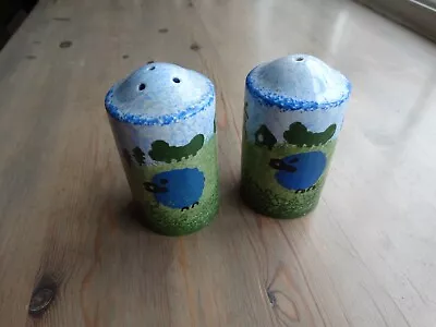 Blue Sheep Ceramic Salt And Pepper Pots • £5