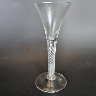 Antique 18th Century Wine Glass Air Twist Stem Trumped Bowl Conical Foot • £195
