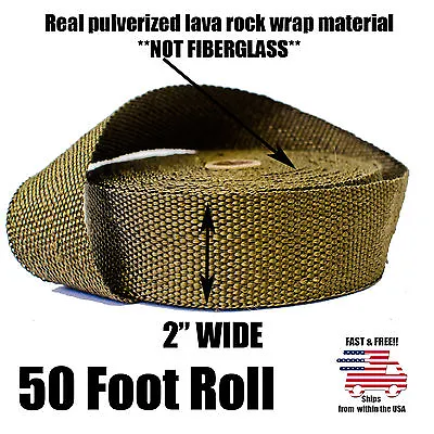THERMAL ZERO LAVA EXHAUST WRAP HEADER PIPE HEAT INSULATION TAPE ROLL 2  X 50 FT • $27.96