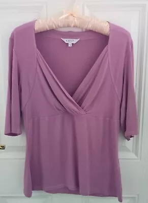 Ladies East Shaped T-shirt Top Cross Over Blouse Violet Pink Size 12 • £2.80