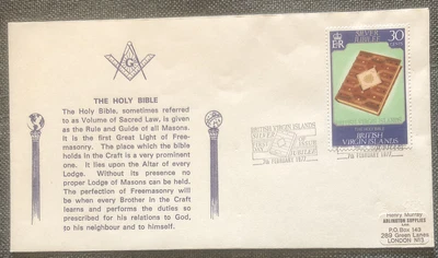 £4.99 • Buy FDC Special Stamp Cover Masons Masonic British Virgin Islands 1977 The Bible