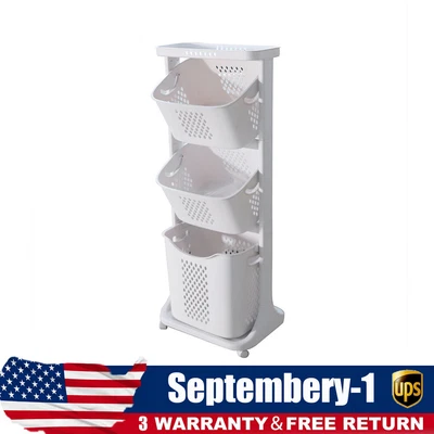 $69.75 • Buy 3 Tier Laundry Hamper Basket Sorter Clothes Storage Organizer Shelf Rolling Cart