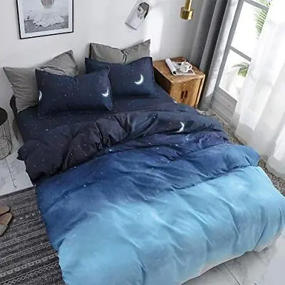  Blue Duvet Cover Size Star Moon Printed Cooling Summer Queen Blue Stars • $52.97