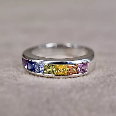 3Ct Lab Created Rainbow Sapphire Half Eternity Ring 14k White Gold Finish • $99.39