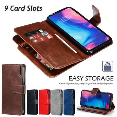 For Xiaomi Redmi Note 11 10 9 12 Pro Leather Flip Wallet 9 Card Slots Case Cover • £9.34