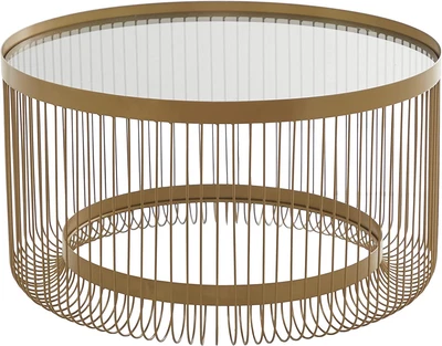 $597.01 • Buy Metal Round Coffee Table With Clear Glass Top, 32  X 32  X 18 , Gold