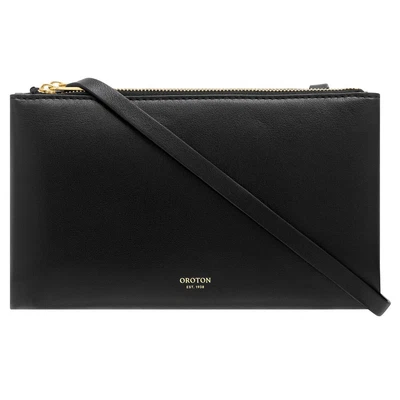 $109 • Buy OROTON  LEATHER  DOUBLE ZIP CROSSBODY BAG In Black RRP$329
