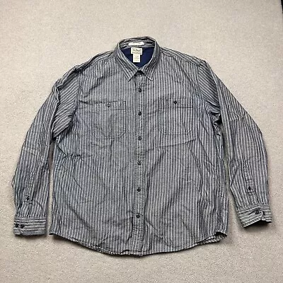 LL Bean Shirt Mens XL Gray White Striped Button Up Flannel Slightly Fitted • $19.99