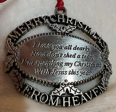 Christmas Remembrance Ornament-Merry Christmas From Heaven-pewter-1990-mint • $12.95