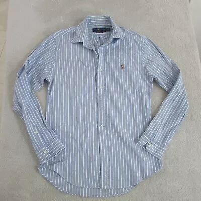 Polo Ralph Lauren Shirt Mens Medium Blue Striped Long Sleeve Slim Oxford Stretch • $39.95